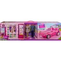 Coffret 4 en 1 : cabriolet + dressing + poupee barbie + ken - mattel - gvk05 - accessoire poupee