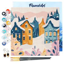 Mini Peinture par Numéros Figured'Art 20x20cm avec cadre Beau village d'hiver - Petit Format