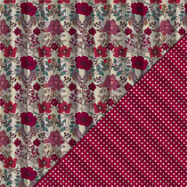 Tissu Matelassé réversible Rosalie fleurs vintage Bordeaux et pois écru