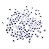 Perles plastiques à lettres, 9mm ø, blanc, rond, 40g