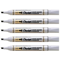 Lot de 5 marqueurs tableau blanc - PENTEL - Pointe biseautée - Noir