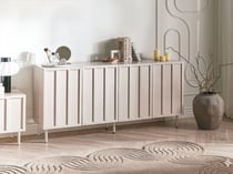 Buffet Beige Clair en MDF 4 Portes en Métal Cachemire Meuble de Salon Chambre Style Moderne