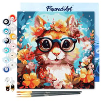 Mini Peinture par Numéros Figured'Art 20x20cm avec cadre Écureuil fantaisie et fleurs - Petit Format