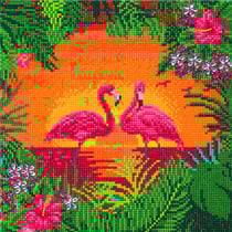 Tableau Broderie Diamant Crystal Art 30x30cm Flamants roses