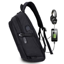 Sac à Dos Ordinateur Portable 15,6 Pouces USB Prise Casque Verrou Antivol Noir YONIS