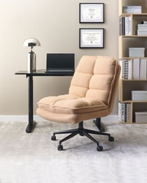 Fauteuil de Bureau Rose Pêche en Bouclé Siège Inclinable Réglable en Hauteur Rembourrage Épais Pivotant