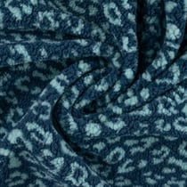 Tissu Teddy Bouclettes motif léopard Bleu ciel sur fond Bleu