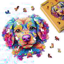 Puzzle en Bois Adulte et Enfant Figured'Art 200 pièces Animaux - Portrait de Chien coloré - Design Original 29x27,5 cm Forme Unique avec Coffret en bois Premium, Parfait pour Offrir en Cadeau