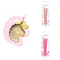 Kit pour biscuit en relief Licorne + 2 Stylos au chocolat rose pastel et fuchsia