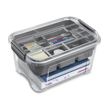 Boite de rangement et transport petit format 13L avec plateau organisateur et couvercle Transparent et Gris - CEP
