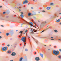Tissu Voile de Coton digital Fleurs colorées sur fond Rose nude - Au mètre