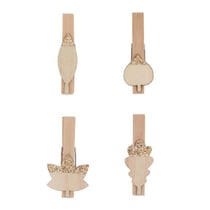 4 pinces clip en bois feuilles dorées
