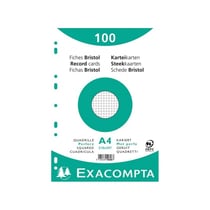 Fiches bristol - A4 - Petits carreaux - Perforées - Blanc - Lot de 100 - Exacompta