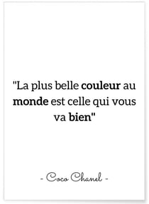 Affiche Coco Chanel : 'La plus belle couleur...' | A3 : 29,7x42cm