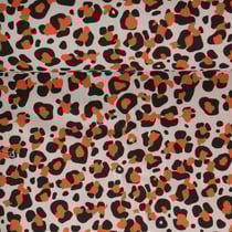 Tissu Toile de Coton aspect lin Léopard orange et noir sur fond Naturel