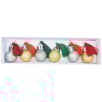 6 mini boules de Noël à paillettes et pompons rouge et vert