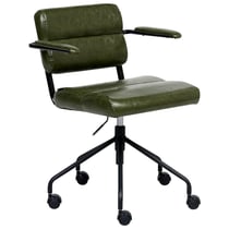 Chaise de Bureau Vert Foncé en Cuir PU Pivotante et Réglable avec Accoudoirs Style Traditionnel