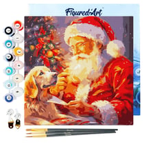 Mini Peinture par Numéro Figured'Art 20x20cm avec cadre Père Noël et son Chien - Petit Format