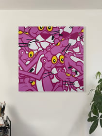 Peinture acrylique originale sur toile — La Panthère Rose — pop art — Tableau mural Calbarracin — 100 x 100 cm
