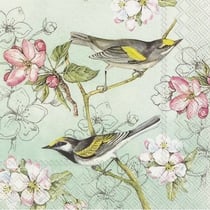 Lot de 4 serviettes en papier découpage collage 33 cm OISEAU FLEUR FOND VERT O 431