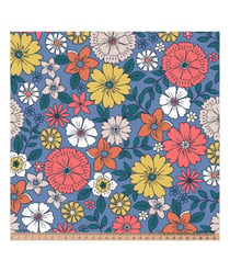 Tissu coton popeline fleuri sur fond bleu de 145 cm de largeur 0006 Bleu vendu par 50 cm
