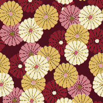 Tissu Jacquard Petites fleurs Léonie écru sur fond Rouge