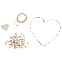 Kit:Coeur de fil avec perles en bois, 14x14cm, à suspendre,