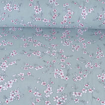 Tissu Coton imprimé Fleur d'amandier sur fond Vert menthe