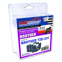 Lot de 3 rubans compatibles pour titreuse Brother TZE-231 12mm/8m plastique noir sur blanc