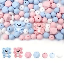 Ensemble de 34 perles en silicone fabrication bijoux fantaisies, attache tétine ROSE BLEU 861324