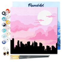 Mini Peinture par Numéro Figured'Art 20x20cm avec cadre New York sous un Ciel rosé - Petit Format