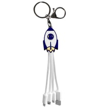 YELLO KOKO Câble 3 en 1 Andy USB-C/Micro-USB/Lightning vers USB-A 3A Fusée Format Porte-clé Blanc / Bleu