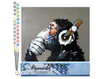 Peinture par Numéro Figured'Art - Singe casque audio - Kit de Loisir Créatif DIY Numéro d'Art Complet - 40x50cm sans châssis en bois