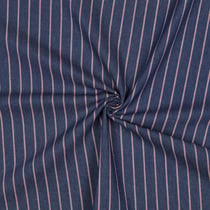 Tissu Jeans Denim Annie Rayures fines bordeaux sur fond Bleu foncé