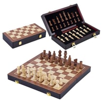 Jeu d'echecs pliable en bois de luxe 30 cm - plateau format voyage - longfield