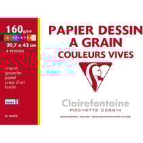 Papier dessin à grain Clairefontaine couleurs vives A3 29,7x42 cm 160g