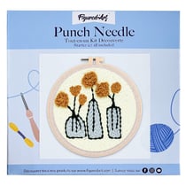 Figured'Art Punch Needle Kit Complet pour Adultes et Enfants - Fleurs et Vases - Parfait pour Débutant. Set prêt à broder taille 20x20cm avec cadre circulaire