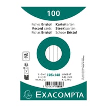 Paquet 100 fiches sous film - ligné non perforé - 105x148mm - Blanc - x 20 - Exacompta