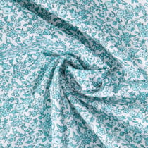 Tissu Coton imprimé Arty Léonie Menthe et bleu sur fond Blanc