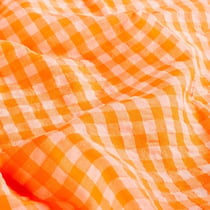 Tissu Coton Seersucker carreaux Rayures sur fond Orange fluo