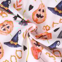 Tissu Coton imprimé Pumpkinou motifs d'halloween sur fond Blanc - Au mètre