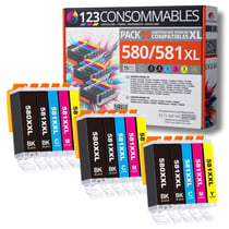 580 581XL - Pack 15 cartouches Canon 580/581 XL compatibles TS8150 TR7500 - 123CONSOMMABLES