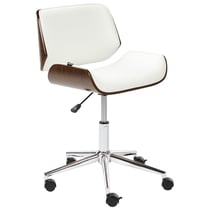 Chaise de Bureau Bois Foncé et Cuir PU Blanc Siège Réglable Fonction Pivotante Pieds en Métal Mobilier de Bureau Élégant