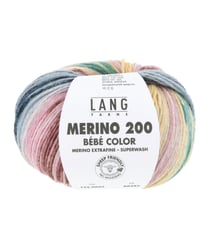 Pelote à tricoter MERINO 200 BEBE COLOR – Lang Yarns - Laine mérinos extrafine multicolore pour layette 0605 - Mauve / Jean / Jaune Bébé