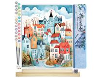 Peinture par Numéro Figured'Art - Village enchanté bleu - Kit de Loisir Créatif DIY Numéro d'Art Complet - 40x50cm toile roulée + châssis en bois à monter