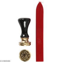 Kit de cire à cacheter - Rouge - Motifs couronne de feuilles - 2 pcs