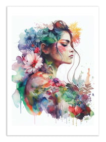 Affiche 50 x 70 cm -  Watercolor Tropical woman - Chromatic fusion studio
