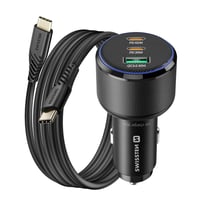 Swissten Chargeur Voiture 2x USB-C PD 65W et 30W USB 3.0 QC 30W avec Câble USB-C Noir