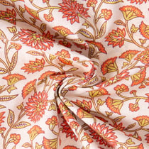 Tissu Coton imprimé Arty Santal fleuris sur fond Ecru