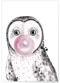 Affiche 'Bulle de Chouette Rose' | A3 : 29,7x42cm